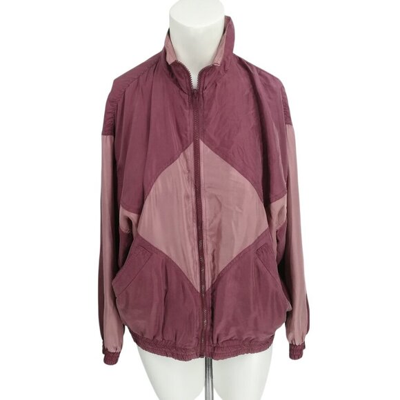 Vintage 100% Silk Exchange Pink Full Zip Windbreaker Jacket Size M Mauve Granny - Picture 1 of 11